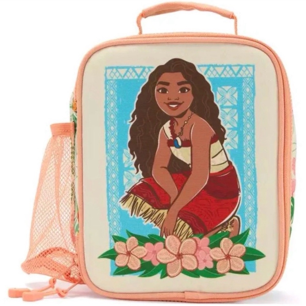 Girls Peach Moana Lunch Bag with Floral Print